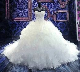 2024 bollklänningar bröllopsklänningar prinsessan klänning pärlstav broderi korsett älskling organza ruffles katedral tåg brud klänning plus storlek vestido de novias