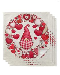 Table Napkin Valentine'S Day Gnome Love Wreath Napkins Cloth Set Kitchen Dinner Tea Towels Design Mat Wedding Decor