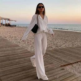 Running Sets Women's Tracksuit Two Piece Loose Long Sleeve Shirt Tops And Wide Leg Pants Elegant Suits 2023 Summer Casual Female Outfits