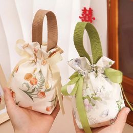 Evening Bags Korean Canvas Festive Drawstring Sugar Bag Flower Letter Wedding Handbag Large Capacity Souvenir Jewerly Packing 231123