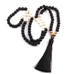 Pendant Necklaces Fashion Black Lava Stones Bohemian Tribal Jewellery Long Tassel Necklace For WomenPendant