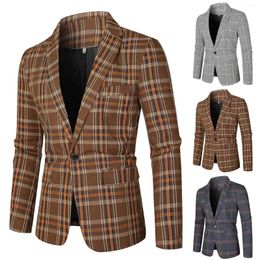 Men's Suits Mens Casual Sport Slim Fit One Button Check Print Blazer Lightweight Jacket Suit For Men