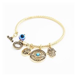 Charm Bracelets Symbol Evil Eye Charm Bracelets For Women Girls Turkish Lucky Blue Eyes Fatima Hand Bracelet Fashion Bangle Jewelry Dr Dhgfz