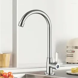 Bathroom Sink Faucets 1 Pcs Kitchen Faucet Stainless Steel Water Purifier Single Cold Lever Hole Tap Silver 360° Rotation Elbow