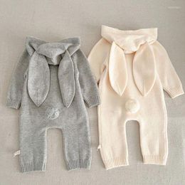 Rompers Autumn Winter Born Baby Boys Girl Knitted Jumpsuit Solid Colour Knitting Hooded Infant Bodysuits Children Clothes