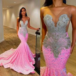2023 Pink Luxurious Aso Ebi Prom Gowns Sexy Backless Evening Birthday Party Second Reception Dresses African Arabic Formal Dress African Engagement Gowns ST270