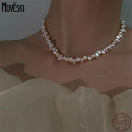 Pendant Necklaces MOVESKI 925 Sterling Silver Natural Baroque Pearl Necklace Women Korean Fashion Design Personality Clavicle Chain 231124