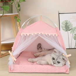 Pet Teepee Tent Castle Bed, Removable Dog House with Cushion, Indoor Outdoor Playing Sleeping Tent Bed Cave Nest with Mattress Modern Mini Cats Soft Bed Removable House