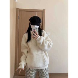 White Lamb Wool Sweater for Women's New Design Small and Popular Korean Style Lazy Thick Coat Autumn