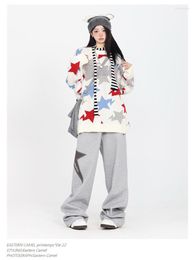 Women's Pants American Star Stickers Embroidered Draped Wide Leg Trousers For Women Hiphop Casual Gothic Trend Mop Y2k Cotton