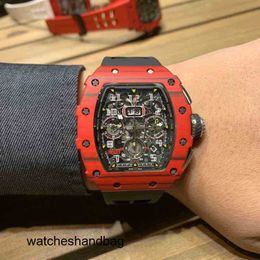 Richa Milles Wine Barrel Luxury Watches Mens Mechanics Wristwatch Watch r Rm11-03 Series 7750 Timing Function Red Carbon Fibre Tape Men's Watc High Quality