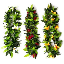 Faux Floral Greenery Luau Leis 3 Pcs Artificial Flowers Tropical Hawaiian Lei Leaf Necklaces for Hula Costume and Beach Party 231123