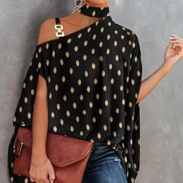 Women's Blouses 2023 Summer Women Top Off Shoulder Halter Lady Shirt Baggy Breathable Feather Print Blouse For Office