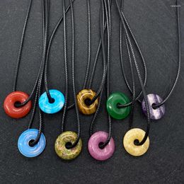 Pendant Necklaces Donut Stone Necklace Round Spaced Big Hole Beads Tiger Eye Agate With Rope DIY Fashion Gift Discover 20mm