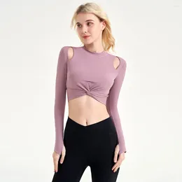 Active Shirts Quick Dry Women Gym Yoga Fitness Long Sleeve Slim Crop Top Outdoor Training Elastic Breathable Removable Chest Pad Tops