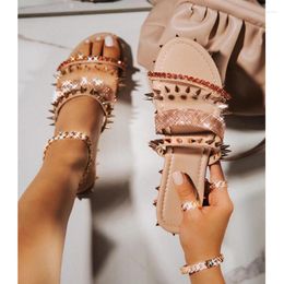 Slippers Sexy All-match Rhinestone Rivet Women's Flat-heel Sandals Casual Home Large Size 35-43 For