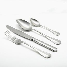 Dinnerware Sets Matte 24 PCS Cutlery Steel Set Vintage Stainless Tableware Knife Fork Spoon Dining Dinner Retro