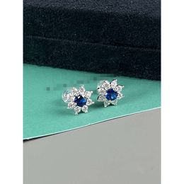 Stud 925 Sterling Silver Blue Hot Rolled Diamond Earrings with Light Luxury Feeling and Women's Premium