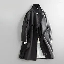 Men's Trench Coats Fashion Contrast Colour Stitching Over-the-knee Windbreaker Jacket Men Twill Causal Loose High Street Overcoat Male