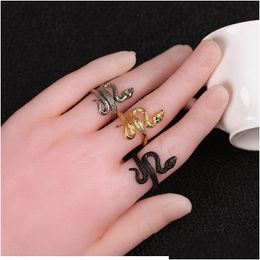 Band Rings Adjustable Snake Ring For Men Women Retro Animal Rings Punk Gothic Jewellery Drop Delivery Jewellery Ring Dh4I3