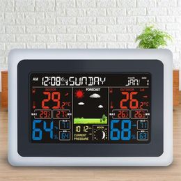 Digital Hygrometer Weather Station Temperature Humidity Tester Clock Alarm Wall Indoor Outdoor Sensor Probe LCD Desk & Table Clo C295t