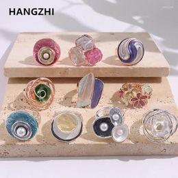 Cluster Rings HangZhi Colorful Adjustable Chunky For Women Men Elastic Rope Connection Irregular Geometric Large Exaggerated Jewelry