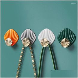 Hooks & Rails Hooks 4Pcs Creative Shell Shape Wall Hanging Hook Punch- Strong Adhesive Seamless Sticky Bathroom Kitchen Accessories Dr Dh3Ab