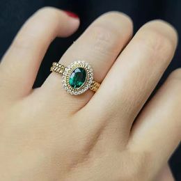 Vintage Wedding Rings Fashion Jewelry 18K Gold Fill Oval Cut Emerald CZ Diamond Gemstones Party Eternity Party Women Engagement Band Ring Gift