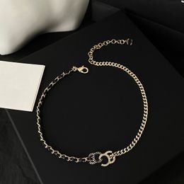 Luxury Brand Designer Pendants Necklaces Never Fading Leather Crystal 18K Gold Plated Stainless Steel Letter Choker Pendant Necklace Chain Jewelry Accessories