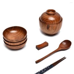 Bowls Retro Serving Bowl With Lid Foods Storage Solid Ramen Noodle Rice Snack Wood