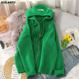 Women's Knits Tees Spring Autumn Knit Sweater Coat Women Fashion Hooded Long Sleeve Loose Oversize Cardigan Tops Woman Harajuku Knitted Coats 231123