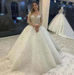 Sparkly Beading Wedding Dress Long Sleeves 2024 Vestido De Noiva Lace Up Pageant Beading Bridal Gowns Custom Made