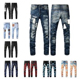 miri Luxurys Designers Jeans Distressed France Fashion Pierre Straight Men's Biker Hole Stretch Denim Casual Jean Men Skinny Pants Elasticit