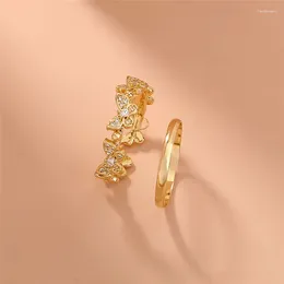 Cluster Rings Simple All-Match Butterfly Zircon 2 Pieces Ring Couple Personality Charm Gift Woman Fashion Party Creative Jewellery Wholesale