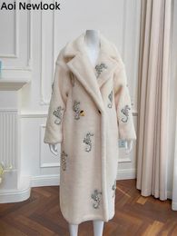 Women's Fur Faux Fur Elegant White Teddy Bear Coat Women's High Quality Mid-length Loose Warm Wool Alpaca Hair Profile Fashion Fur Jacket 231123