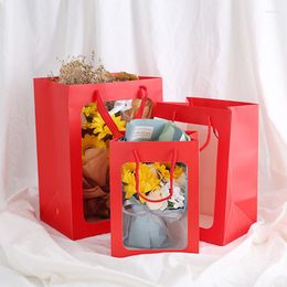 Gift Wrap Flower Boxes Transparent Paper Handbag With Clear Window Bag Wedding Festival Birthday Candy Packaging