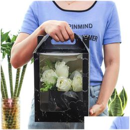 Gift Wrap 19Cmx19Cmx30Cm Transparent Window Flower Box Valentines Day Packing Paper Handbag Factory Wholesale Lx2371 Drop Delivery H Dhxoz