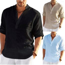 Men's Casual Shirts Mens Solid Linen Beach Cotton Loose Summer Shirt Blouse Tops Daily Long Sleeve Men Clothing Plus Size