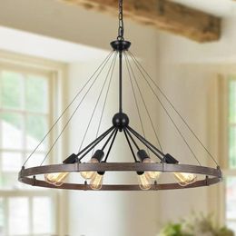 Chandeliers Over Table 35.4" Waggon Wheel Chandelier Light Fixture 8-Light Farmhouse For Living Room Entryway Kitchen Island