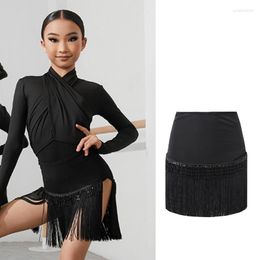Stage Wear Latin Dance Split Skirt Double Layer Tassel High Waist Skirts Practise Clothes For Girls DQS11846