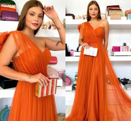 Aso Ebi Orange Tulle Prom Dresses One Shoulder Charming Women Plus Size Second Reception Party Gowns Sweep Train Elegant Long A Line Formal Evening Dress CL2973
