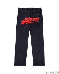 2023 Designer Mens Jeans Fashion Y2k Jeans Badfriend Hip Hop Letter Printed Black Pants Men Women Casual Rock Wide Foot Baggy Trouser 2OL61