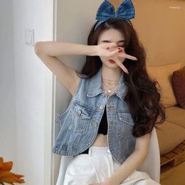 Women's Vests Streetwear Denim Women Oversize Summer Female Sleevless Jackets Blue Short Vintage Jeans Waistcoat Ladies G415