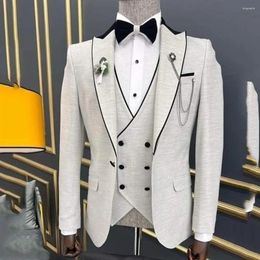 Men's Suits Gorgeous Grey Suit Men Formal Party Business Slim Fit Blazer Wedding Groom Tuxedo 3 Piece Jacket Vest Pants Costume Homme Bow