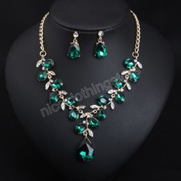 Classic Crystal Leaves Bridal Jewellery Sets for Women's Dresses Accessories Rhinestone Necklace Earrings Set Party Wedding