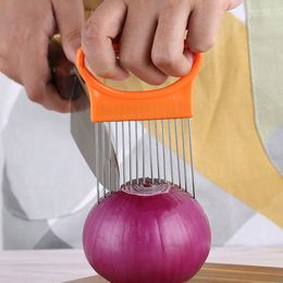 Edelstahl Zwiebel Nadel Gabel Gemüse Obst Slicer Tomaten Cutter Schneiden Halter Küche Zubehör Werkzeug