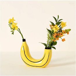 Vases Banana Shaped Vase Flower Decorative Double Opening Design Home Living Room For Decor Dining Table Decorations