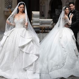 Luxo babados saia vestido de baile vestidos de casamento para a mulher 2024 lantejoulas brilhantes querida sexy vestido de noiva feito sob encomenda