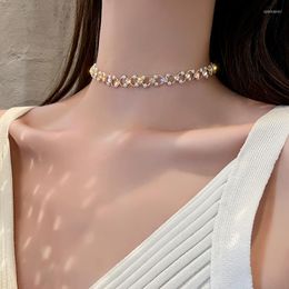 Chains HIYONG Elegant Crystal Pearl Choker Necklace Unique Design Inlaid Rhinestone Necklaces Korean Style Party Girls Accessories