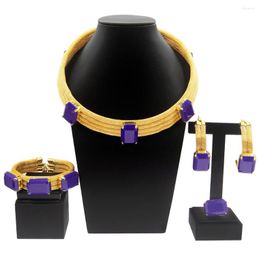 Necklace Earrings Set Unique Design 24k Gold Plated Jewelry For Women Elegant Ring Bracelet Accessories Yll